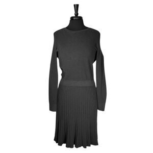 Boden Womens 8 Gray Knit Midi Dress Ribbed Pleated Hem Long Sleeve Stretch Chic